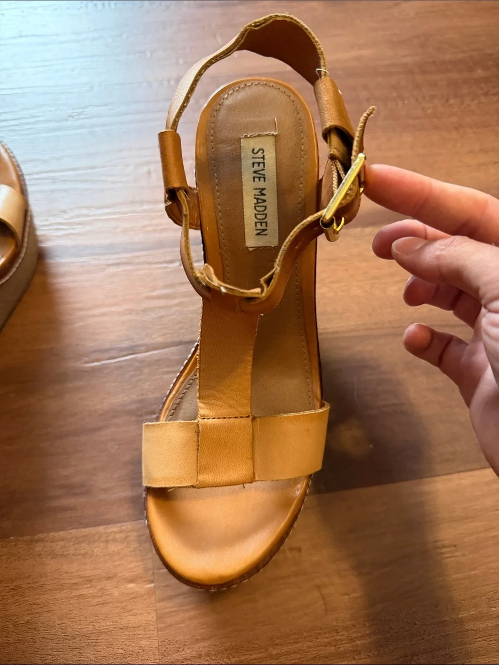 Steve Madden Cognac Leather Wedge Sandals - Women's